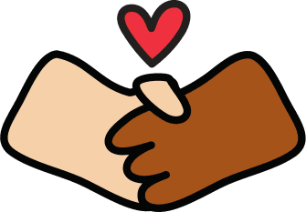 Ícone de duas mãos se cumprimentando com um coração acima, símbolo de amizade e solidariedade.